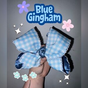 Baby Girls/Little Girls blue gingham moon stitch boutique ribbon bow!